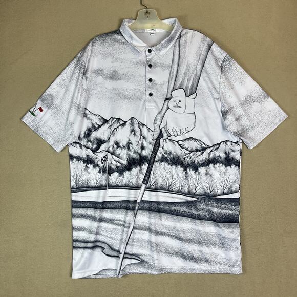 Valentino Dixon Polo Shirt Mens XXL White Graphic Print Golf Performance Stretch - Picture 1 of 9